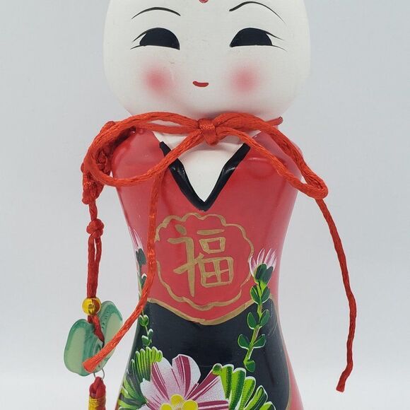 Kokeshi Doll Male Vintage Japanese Ceramic Piggy Bank with Lucky Charm - Picture 3 of 7
